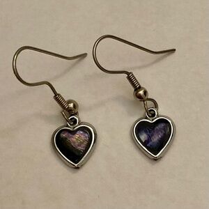 90s Vintage Multicolor Abalone Heart-Shaped Sterling Silver Dangle Earrings